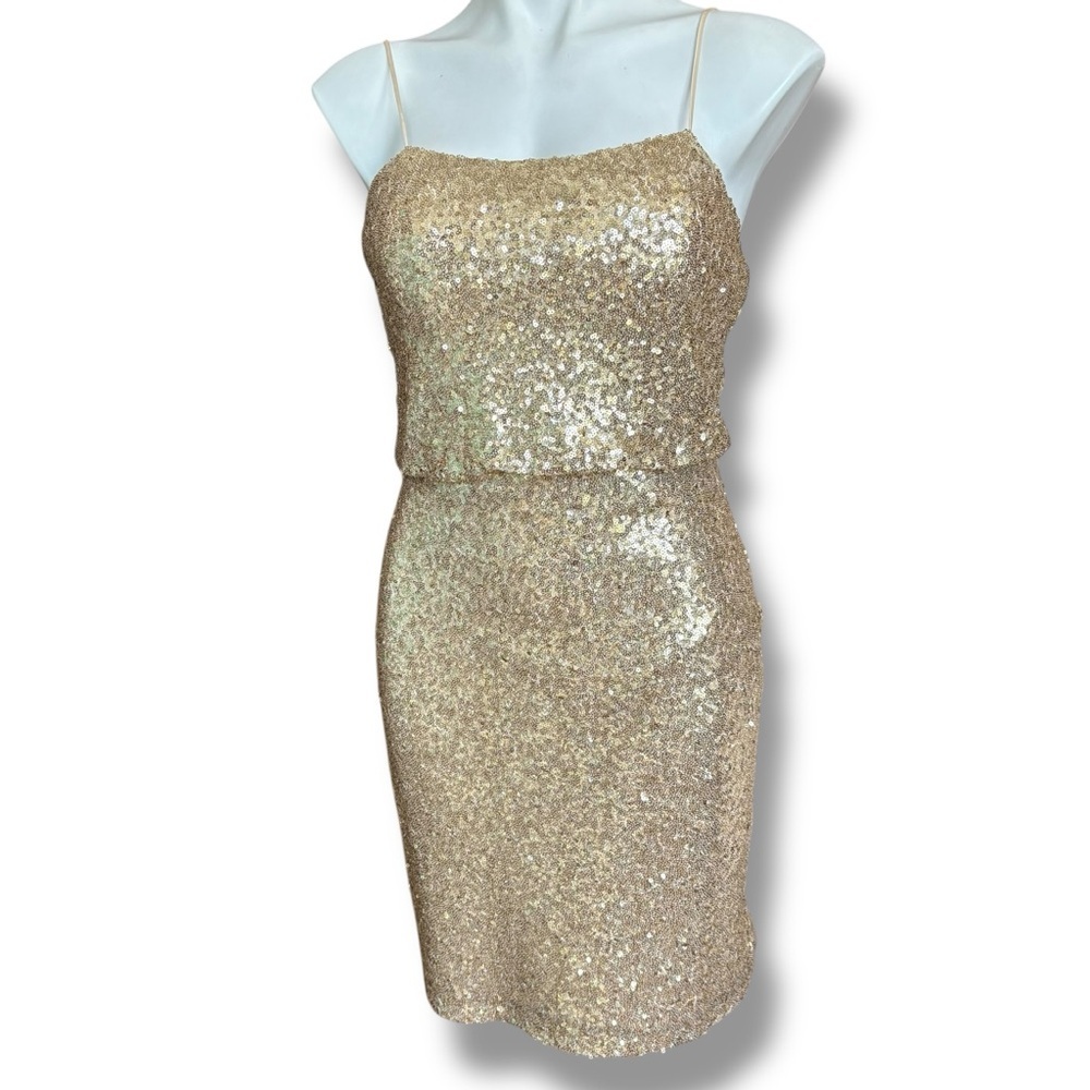 Christina Wu Gold Sequin Spaghetti Strap Dress